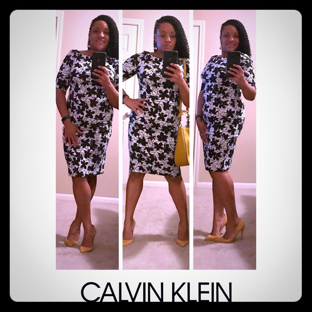 NWT Calvin Klein Black & White Floral Sheath